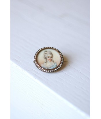 Broche Victorienne ancienne miniature entourage perles, vermeil la colonne vertébrale