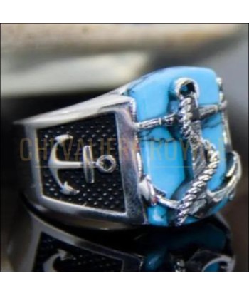 Chevalière homme argent avec la pierre turquoise forme mince les ctes