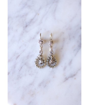 Boucles d'oreilles gouttes anciennes, en argent et diamants taille rose shop