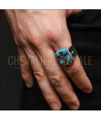 Chevalière homme argent avec la pierre turquoise forme mince les ctes