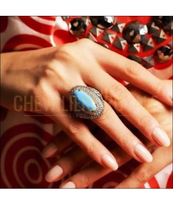 Chevalière femme argent turquoise conçue par des artisans joailliers acheter