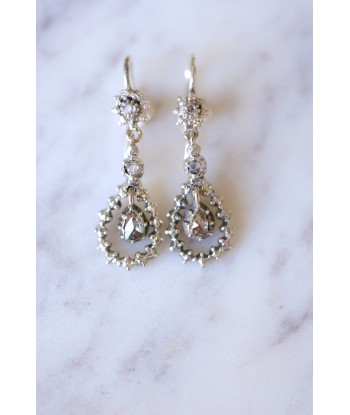 Boucles d'oreilles gouttes anciennes, en argent et diamants taille rose shop