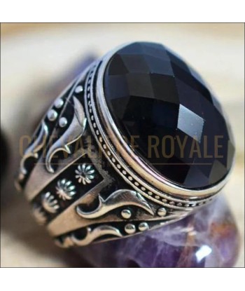 Chevalière homme argent artisanale pierre onyx la bonne fortune Profitez des Offres !