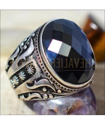 Chevalière homme argent artisanale pierre onyx la bonne fortune Profitez des Offres !