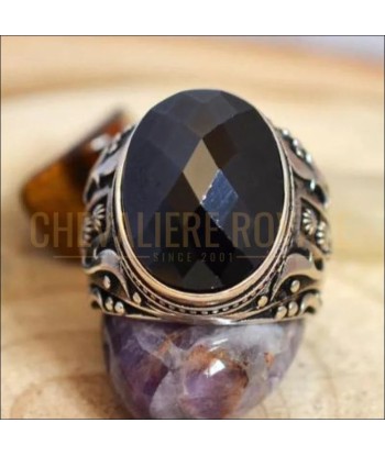 Chevalière homme argent artisanale pierre onyx la bonne fortune Profitez des Offres !