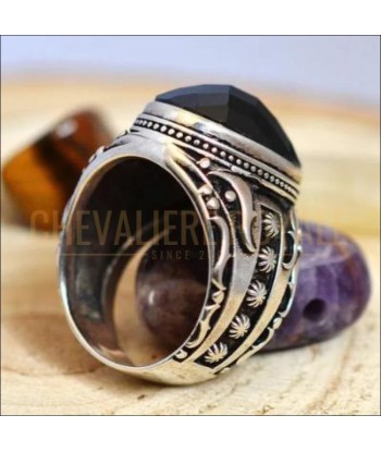 Chevalière homme argent artisanale pierre onyx la bonne fortune Profitez des Offres !