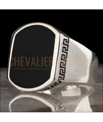 Chevalière homme argent pierre noir style classique intemporelle votre