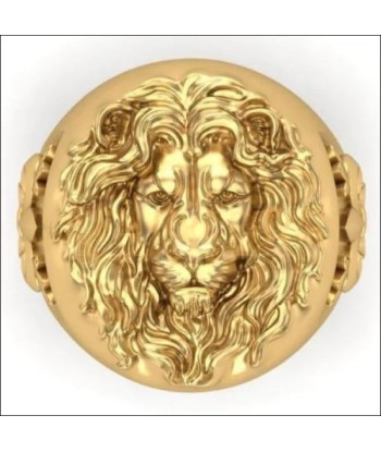 Chevalière homme argent plaqué or 14K tête de lion et fleur de lys en ligne des produits 