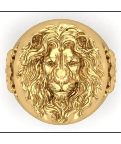 Chevalière homme argent plaqué or 14K tête de lion et fleur de lys en ligne des produits 