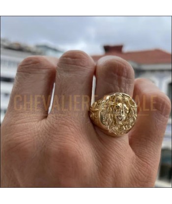 Chevalière homme argent plaqué or 14K tête de lion et fleur de lys en ligne des produits 