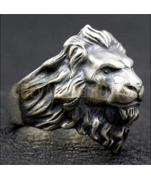 Chevalière homme argent ancienne massif tête de lion forme réaliste ouvre sa boutique