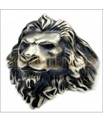 Chevalière homme argent ancienne massif tête de lion forme réaliste ouvre sa boutique