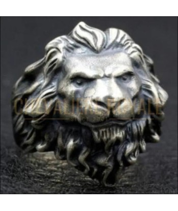 Chevalière homme argent ancienne massif tête de lion forme réaliste ouvre sa boutique