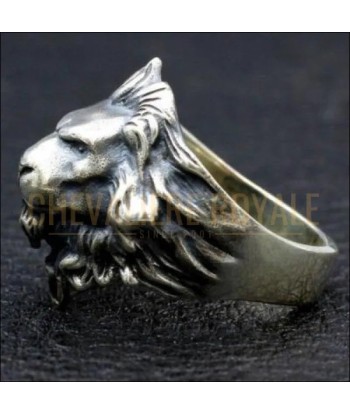 Chevalière homme argent ancienne massif tête de lion forme réaliste ouvre sa boutique