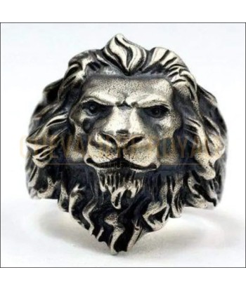 Chevalière homme argent ancienne massif tête de lion forme réaliste ouvre sa boutique