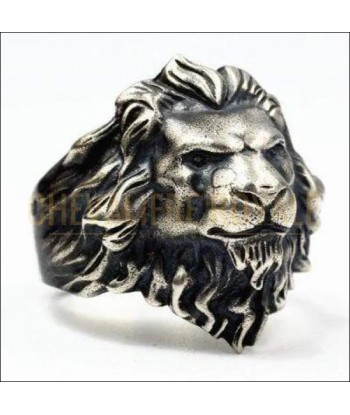 Chevalière homme argent ancienne massif tête de lion forme réaliste ouvre sa boutique