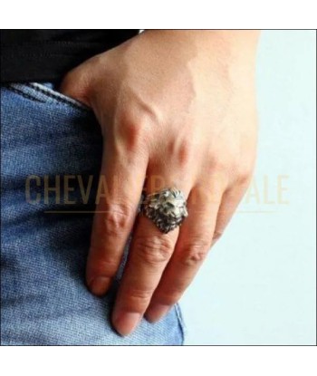 Chevalière homme argent ancienne massif tête de lion forme réaliste ouvre sa boutique