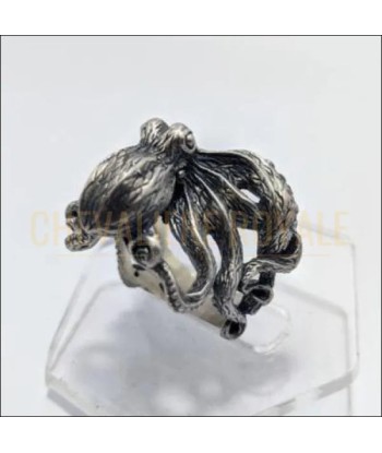 Chevalière femme homme en argent poulpe sculptée à la main ou a consommer sur place