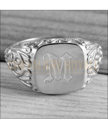 Chevalière personnalisable unisexe en argent antique avec initiale votre