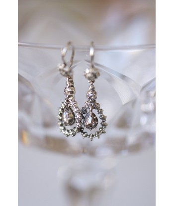 Boucles d'oreilles gouttes anciennes, en argent et diamants taille rose shop