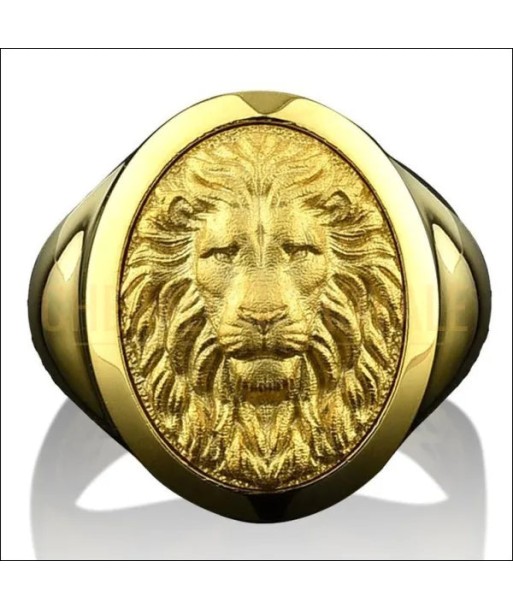 Chevalière homme or jaune artisanale design tête de lion 10-14-18K des créatures d'habitude