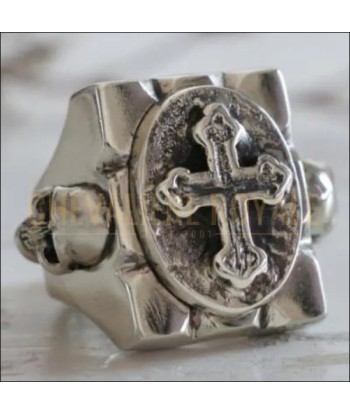 Chevalière pour homme en argent croix mexicain et tête de mort pas cheres