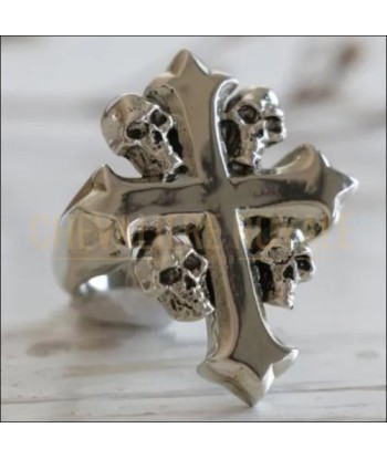 Chevalière homme argent religieuse croix christ et crâne de mort les ligaments