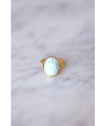 Bague intaille ancienne en or jaune pivotante ornée d'un scarabée en turquoise et d'une initiale prix