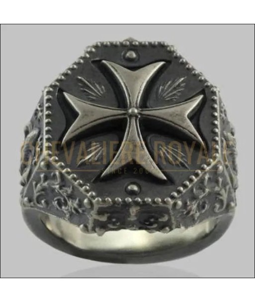 Chevalière pour homme argent antique Croix de Malte Fleur de Lis Dans la société mordern