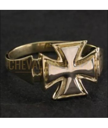 Chevalière homme artisanale en or 14K en forme de croix maltaise plus qu'un jeu 