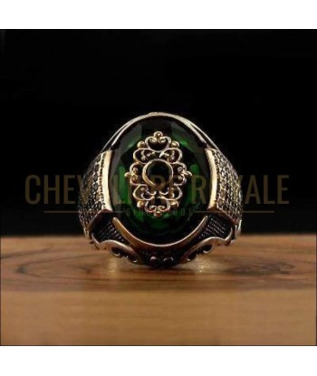 Chevalière homme en argent design ottoman zircon bleu rouge et vert meilleur choix