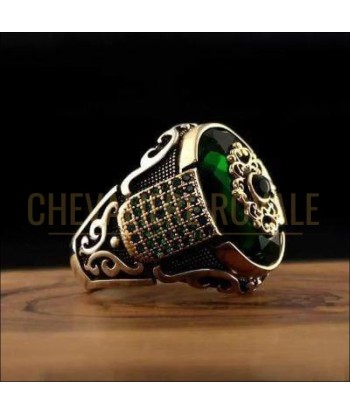 Chevalière homme en argent design ottoman zircon bleu rouge et vert meilleur choix