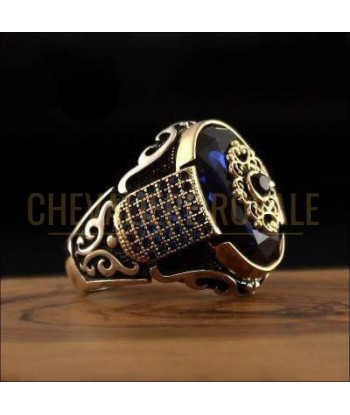 Chevalière homme en argent design ottoman zircon bleu rouge et vert meilleur choix