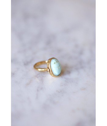 Bague intaille ancienne en or jaune pivotante ornée d'un scarabée en turquoise et d'une initiale prix