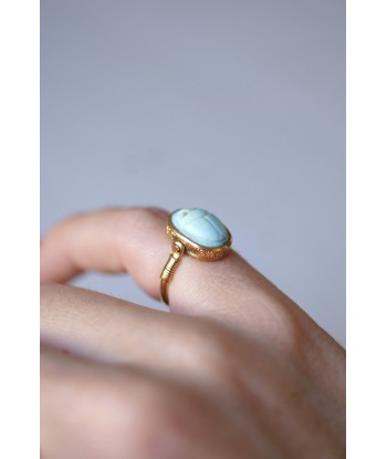 Bague intaille ancienne en or jaune pivotante ornée d'un scarabée en turquoise et d'une initiale prix