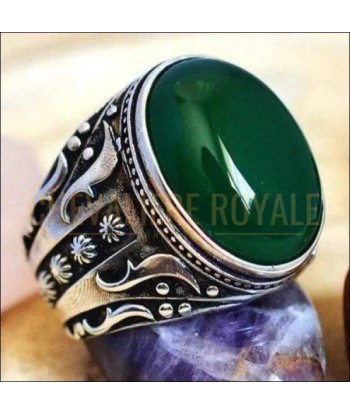 Chevalière argent homme façonnée avec la pierre agate verte sélection de produits