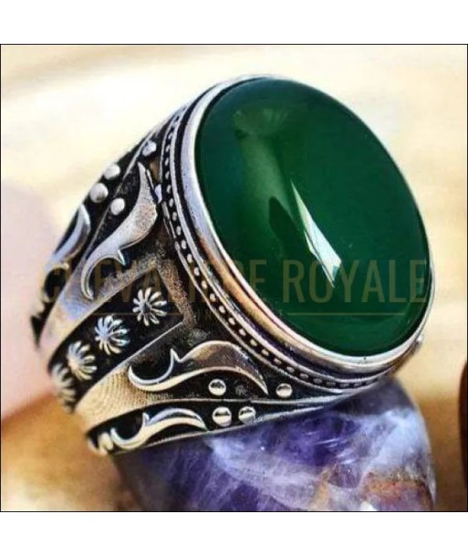 Chevalière argent homme façonnée avec la pierre agate verte sélection de produits