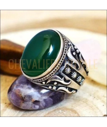 Chevalière argent homme façonnée avec la pierre agate verte sélection de produits