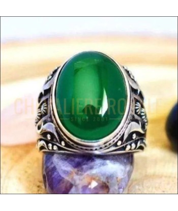 Chevalière argent homme façonnée avec la pierre agate verte sélection de produits