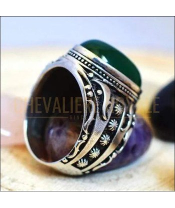 Chevalière argent homme façonnée avec la pierre agate verte sélection de produits