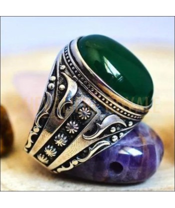 Chevalière argent homme façonnée avec la pierre agate verte sélection de produits