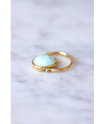 Bague intaille ancienne en or jaune pivotante ornée d'un scarabée en turquoise et d'une initiale prix