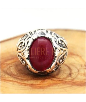 Chevalière argent avec pierre agate rouge pour hommes Venez acheter