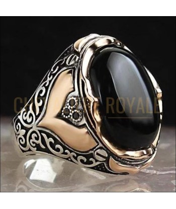 Chevalière pour homme en argent pierre au chakra racine onyx Amélioration de cerveau avec