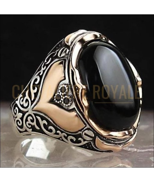 Chevalière pour homme en argent pierre au chakra racine onyx Amélioration de cerveau avec