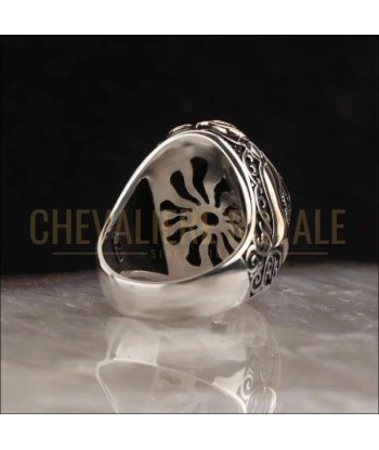 Chevalière pour homme en argent pierre au chakra racine onyx Amélioration de cerveau avec