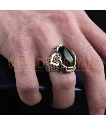 Chevalière pour homme en argent pierre au chakra racine onyx Amélioration de cerveau avec