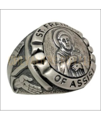 Chevalière catholique style antique en argent St François d’Assise Venez découvrir notre 