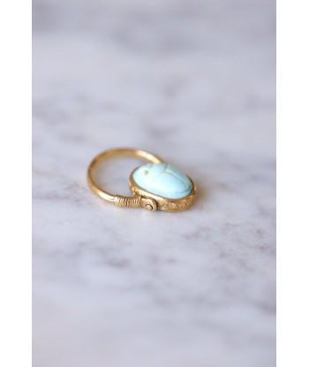 Bague intaille ancienne en or jaune pivotante ornée d'un scarabée en turquoise et d'une initiale prix