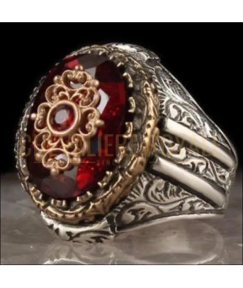 Chevalière homme argent artisanale pierre rouge bijou de sultan ouvre sa boutique